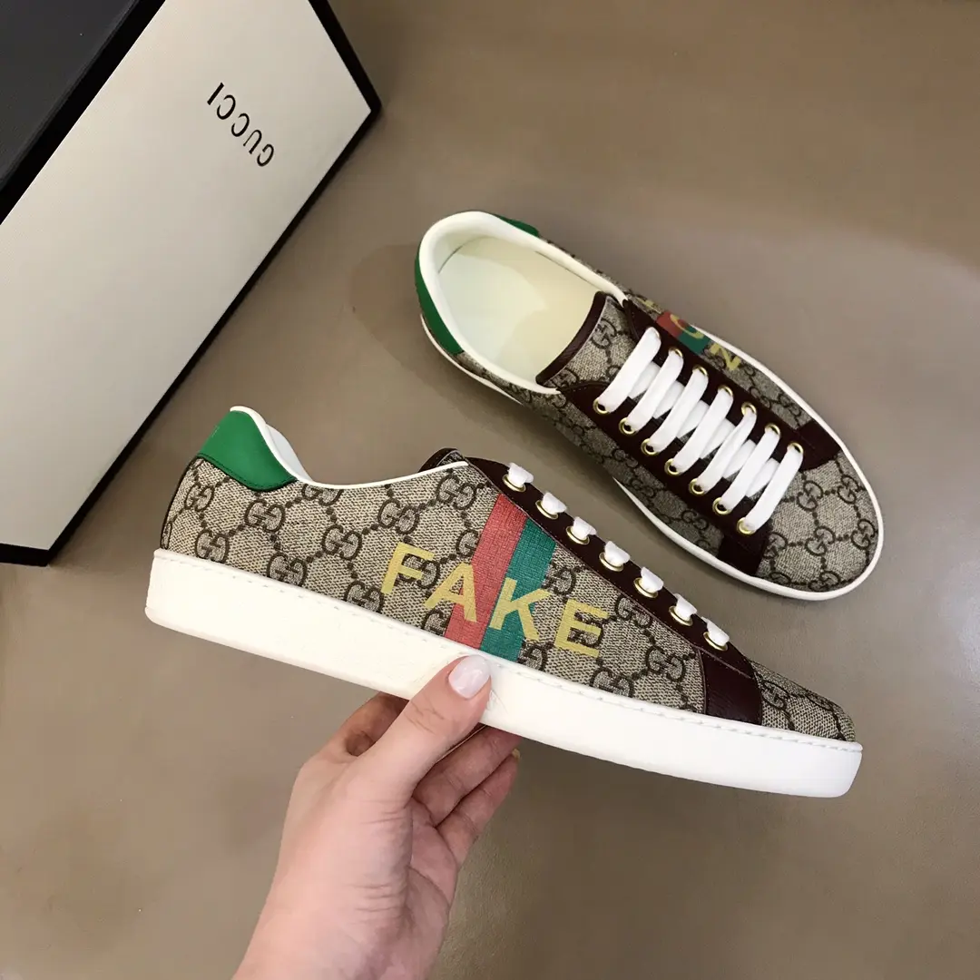 Seasonal G House 2020 Ace  Sneakers – Beige with Brown Leather Trim, Unisex High Quality Rep Shoes with Gucci Replica Design 872
