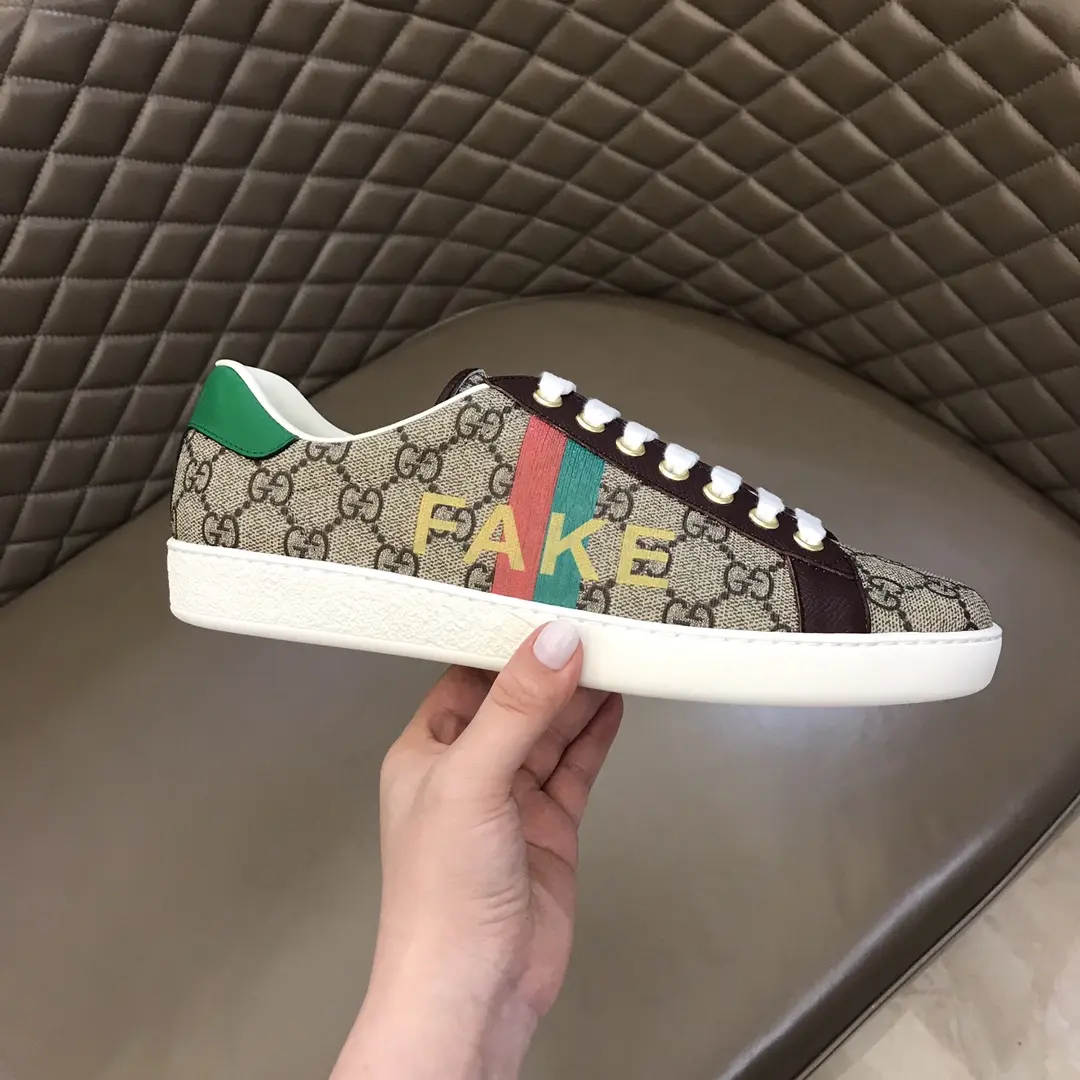 Seasonal G House 2020 Ace  Sneakers – Beige with Brown Leather Trim, Unisex High Quality Rep Shoes with Gucci Replica Design 872