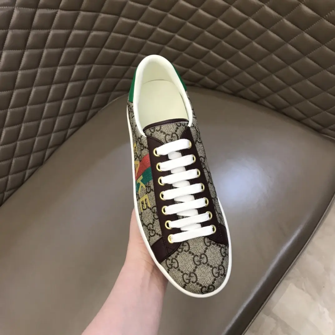 Seasonal G House 2020 Ace  Sneakers – Beige with Brown Leather Trim, Unisex High Quality Rep Shoes with Gucci Replica Design 872
