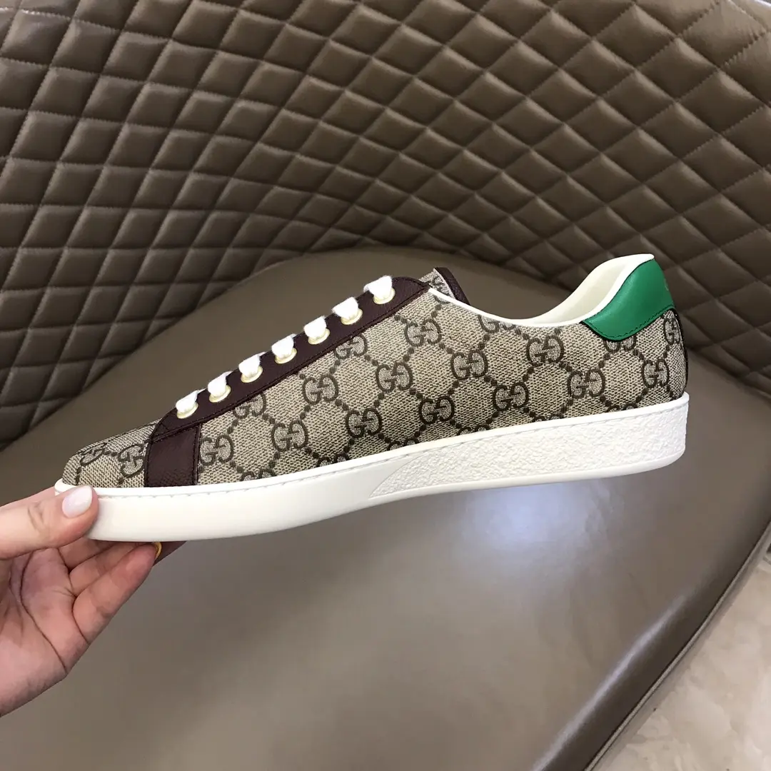 Seasonal G House 2020 Ace  Sneakers – Beige with Brown Leather Trim, Unisex High Quality Rep Shoes with Gucci Replica Design 872