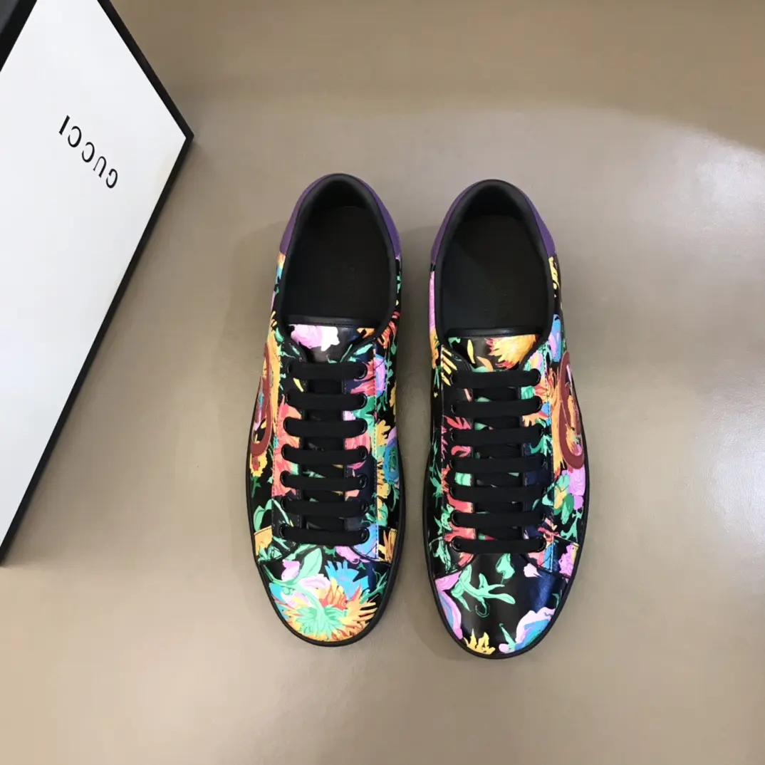 G House Ace Series Women’s Sneakers – Black with Floral Print, Lace-Up Style, High Quality Replica Design with Gucci-Inspired Look Original 839