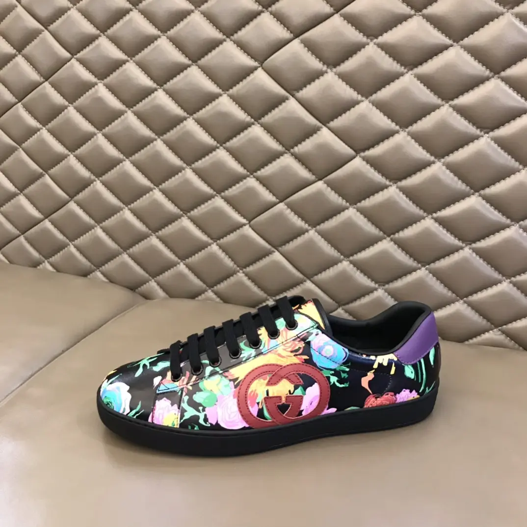 G House Ace Series Women’s Sneakers – Black with Floral Print, Lace-Up Style, High Quality Replica Design with Gucci-Inspired Look Original 839