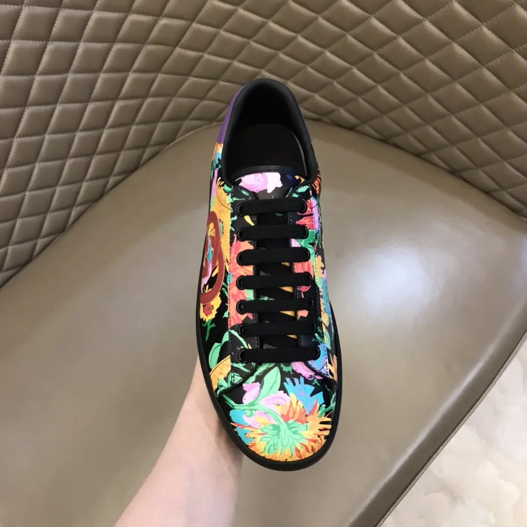 G House Ace Series Women’s Sneakers – Black with Floral Print, Lace-Up Style, High Quality Replica Design with Gucci-Inspired Look Original 839
