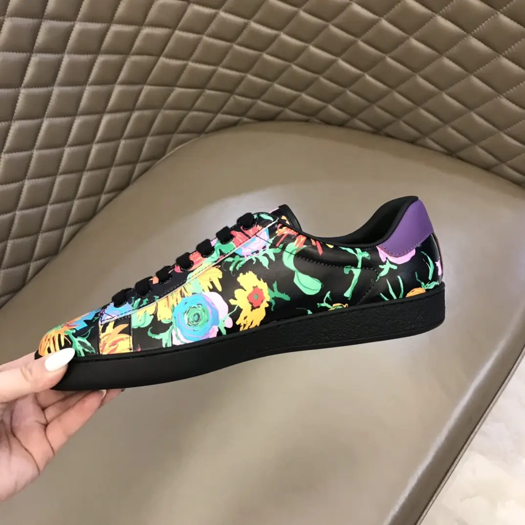 G House Ace Series Women’s Sneakers – Black with Floral Print, Lace-Up Style, High Quality Replica Design with Gucci-Inspired Look Original 839