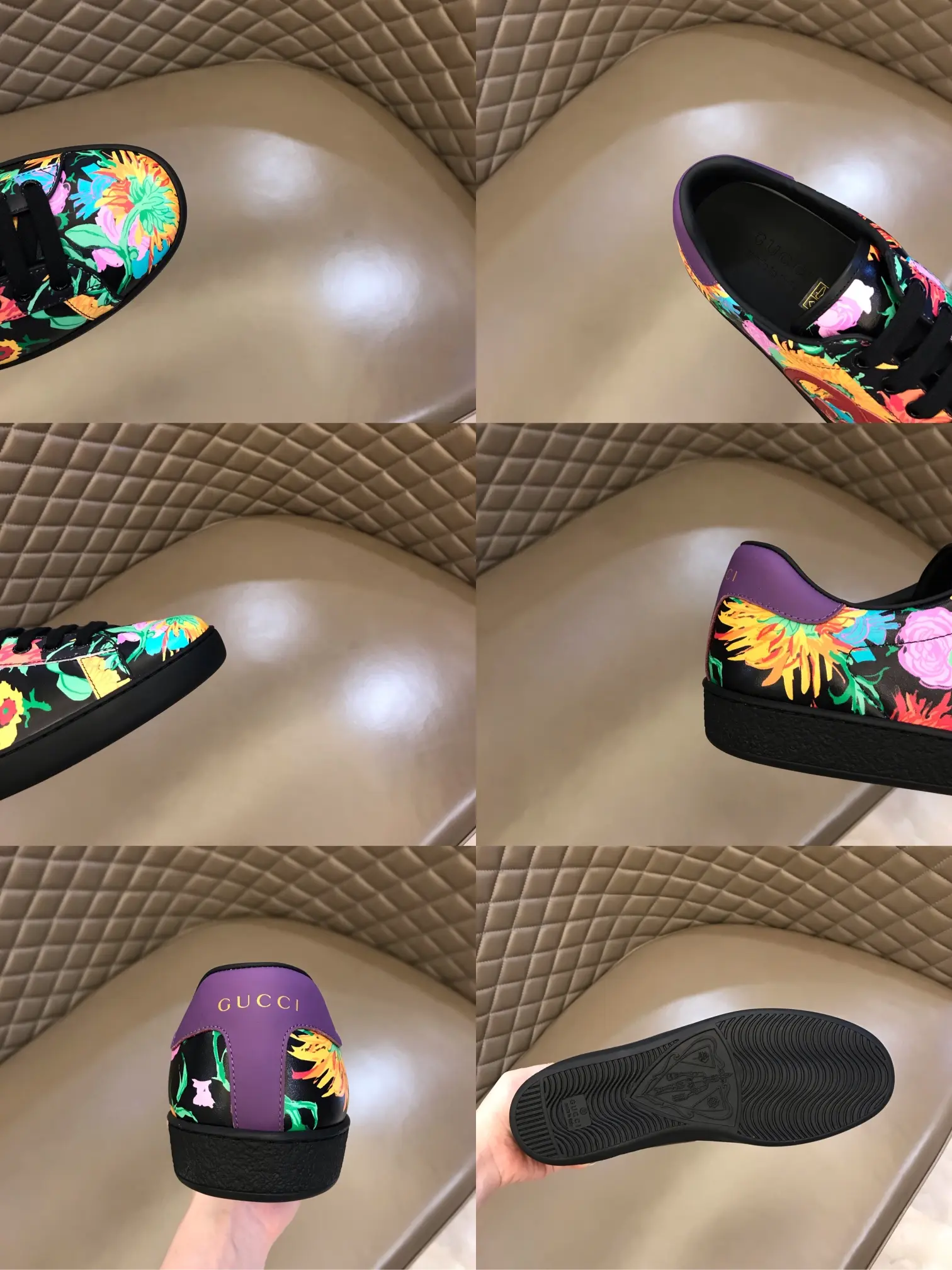 G House Ace Series Women’s Sneakers – Black with Floral Print, Lace-Up Style, High Quality Replica Design with Gucci-Inspired Look Original 839