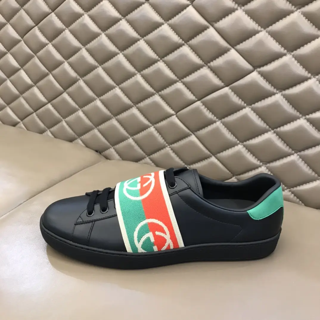 G House  White Sneakers – Black with Green and Red Stripes, Unisex Style, High Quality Rep Shoes with Gucci Replica Design Breathable 840