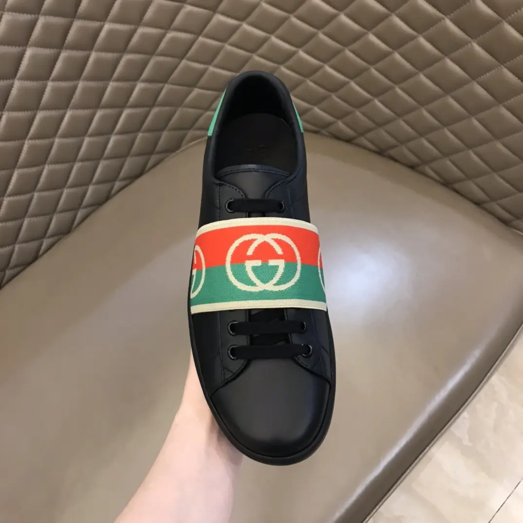 G House  White Sneakers – Black with Green and Red Stripes, Unisex Style, High Quality Rep Shoes with Gucci Replica Design Breathable 840