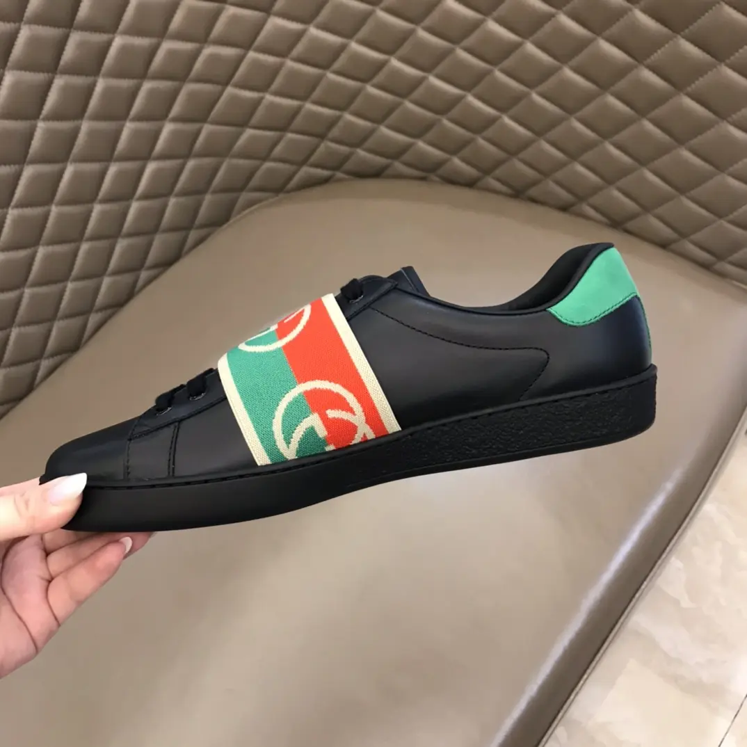 G House  White Sneakers – Black with Green and Red Stripes, Unisex Style, High Quality Rep Shoes with Gucci Replica Design Breathable 840