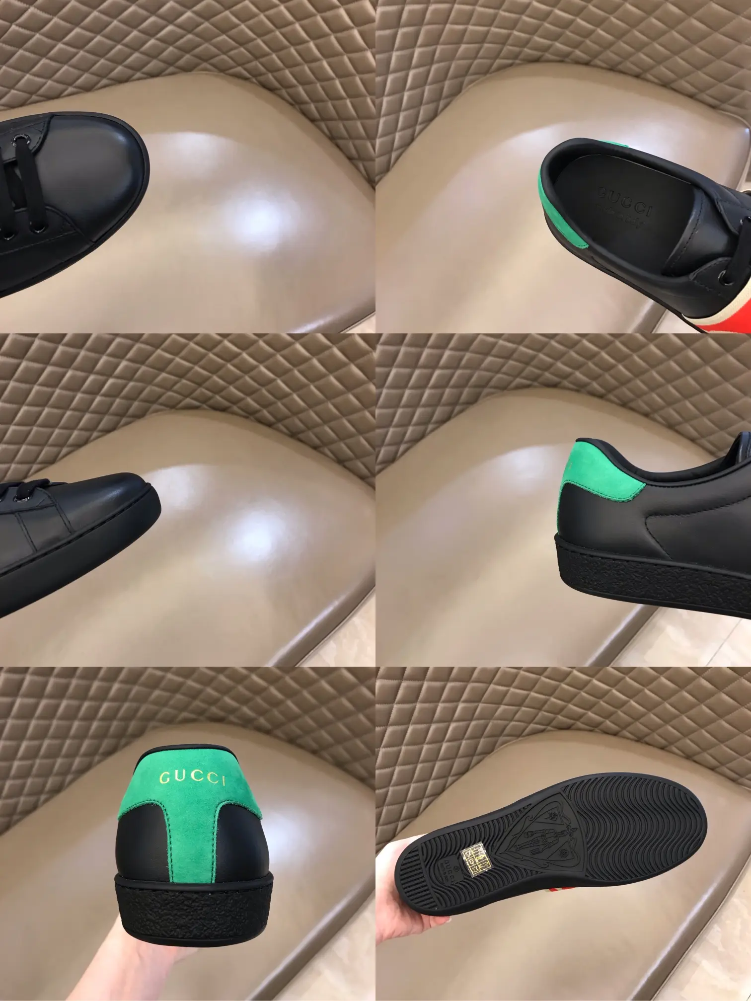 G House  White Sneakers – Black with Green and Red Stripes, Unisex Style, High Quality Rep Shoes with Gucci Replica Design Breathable 840