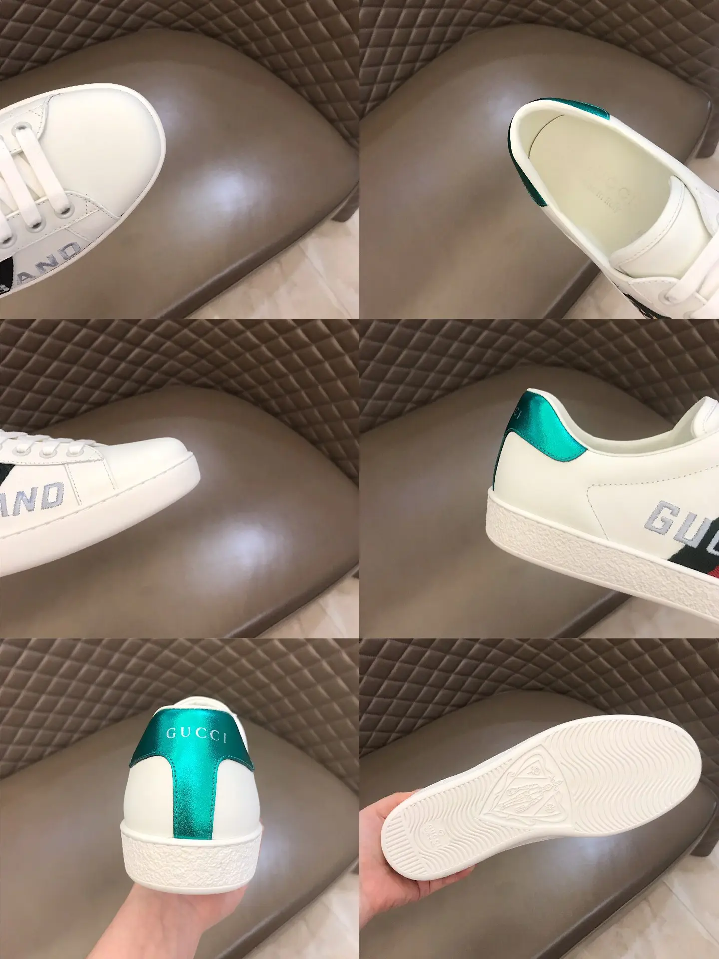 WellDesigned G House  White Sneakers – Green Red Logo, Lace-Up Style with High Quality Replica Shoes and Gucci-Inspired Design 857
