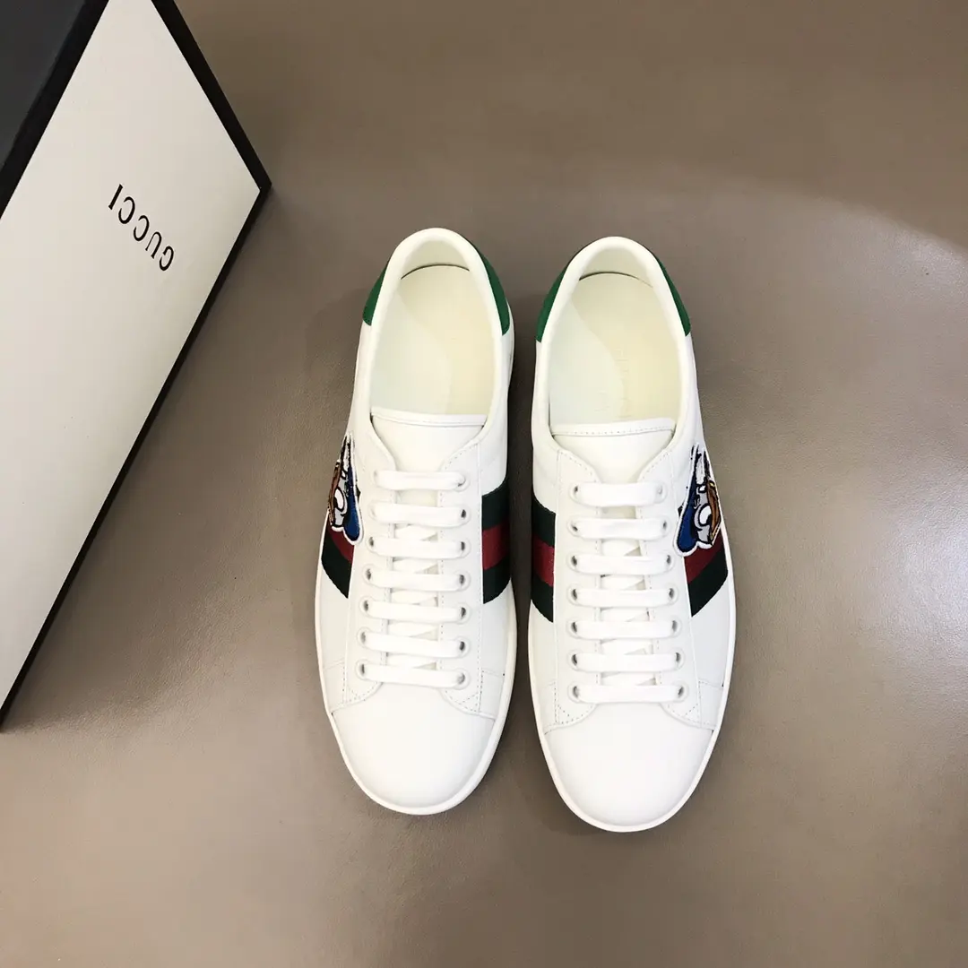 Youthful G House  White Sneakers – Low Top, Green Red Blue Stripes, High Quality Rep Shoes with Gucci Replica Design 845