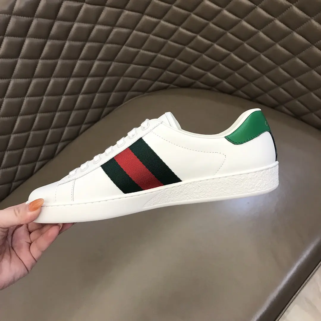 Youthful G House  White Sneakers – Low Top, Green Red Blue Stripes, High Quality Rep Shoes with Gucci Replica Design 845