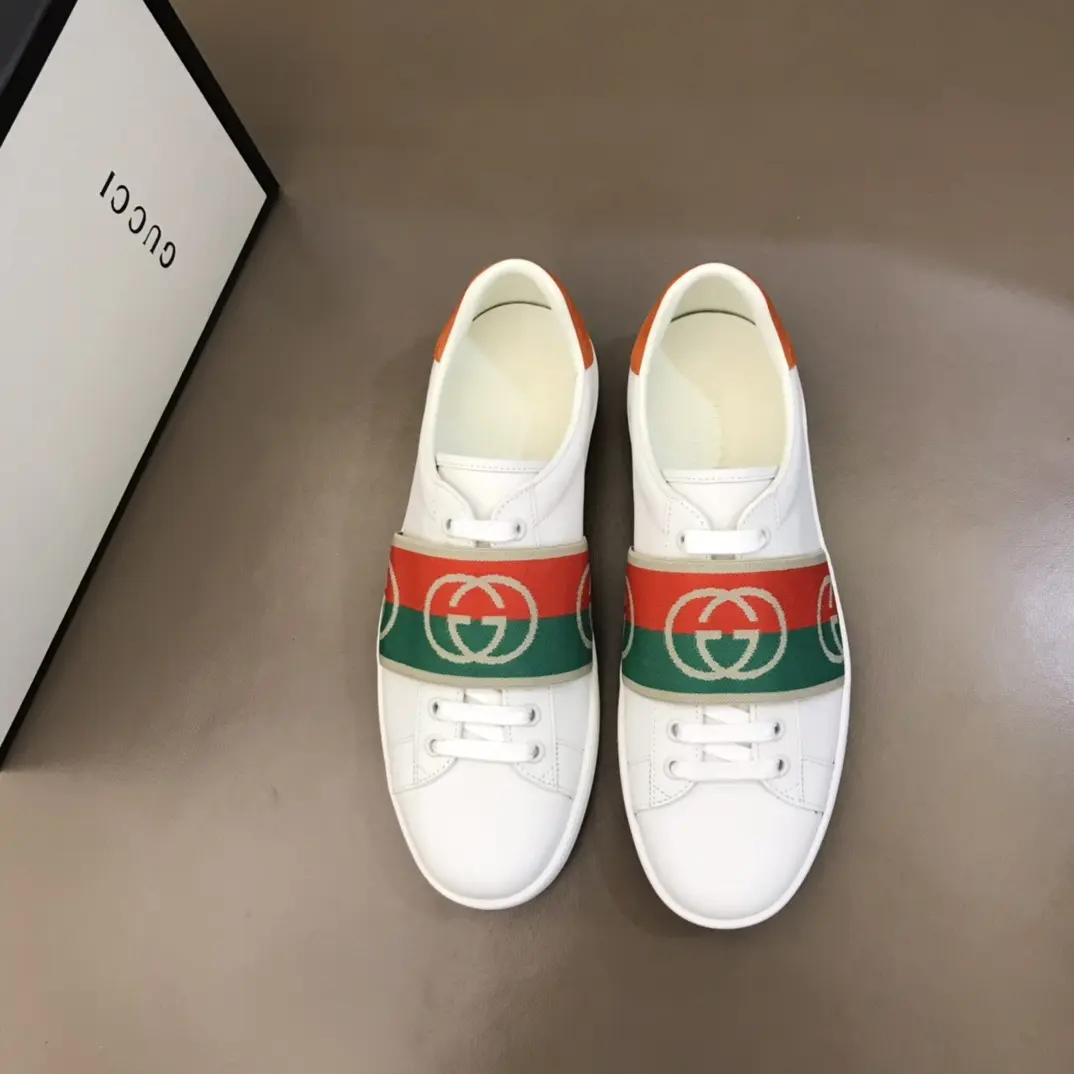 Original G House  White Sneakers – Red, Green & White Striped Design – Unisex High Quality Replica Shoes with Gucci-Inspired Look 851