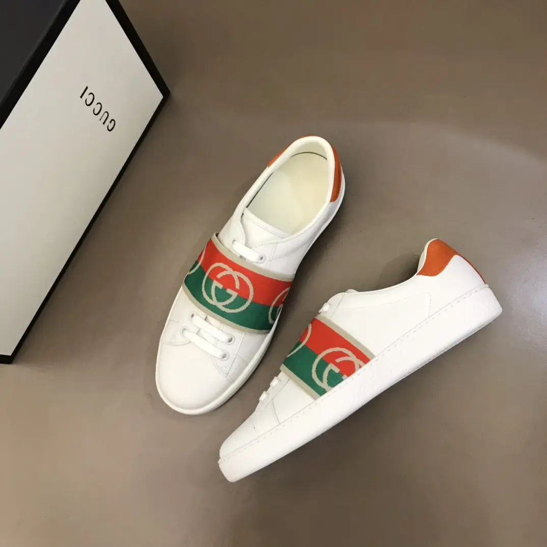 Original G House  White Sneakers – Red, Green & White Striped Design – Unisex High Quality Replica Shoes with Gucci-Inspired Look 851