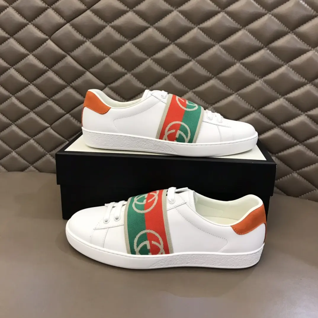 Original G House  White Sneakers – Red, Green & White Striped Design – Unisex High Quality Replica Shoes with Gucci-Inspired Look 851