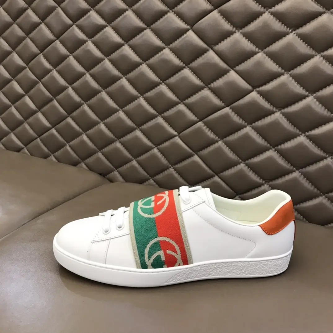 Original G House  White Sneakers – Red, Green & White Striped Design – Unisex High Quality Replica Shoes with Gucci-Inspired Look 851
