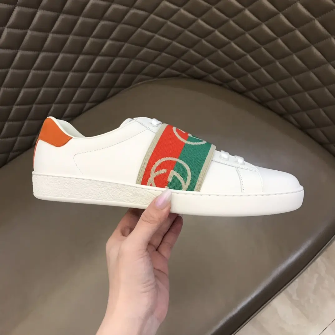 Original G House  White Sneakers – Red, Green & White Striped Design – Unisex High Quality Replica Shoes with Gucci-Inspired Look 851