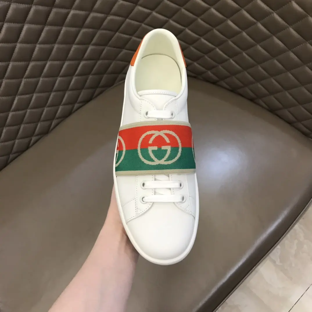 Original G House  White Sneakers – Red, Green & White Striped Design – Unisex High Quality Replica Shoes with Gucci-Inspired Look 851