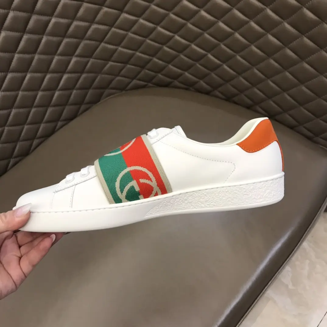 Original G House  White Sneakers – Red, Green & White Striped Design – Unisex High Quality Replica Shoes with Gucci-Inspired Look 851