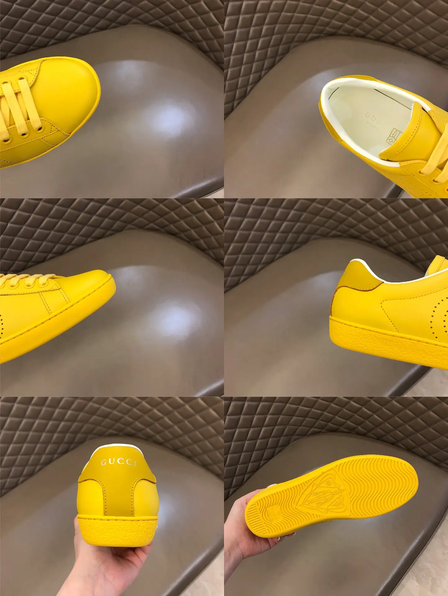 Flexible G House  White Sneakers – Yellow Lace-Up Style with High Quality Replica Shoes Design for Women Size 35-39, Men Size 38- 869