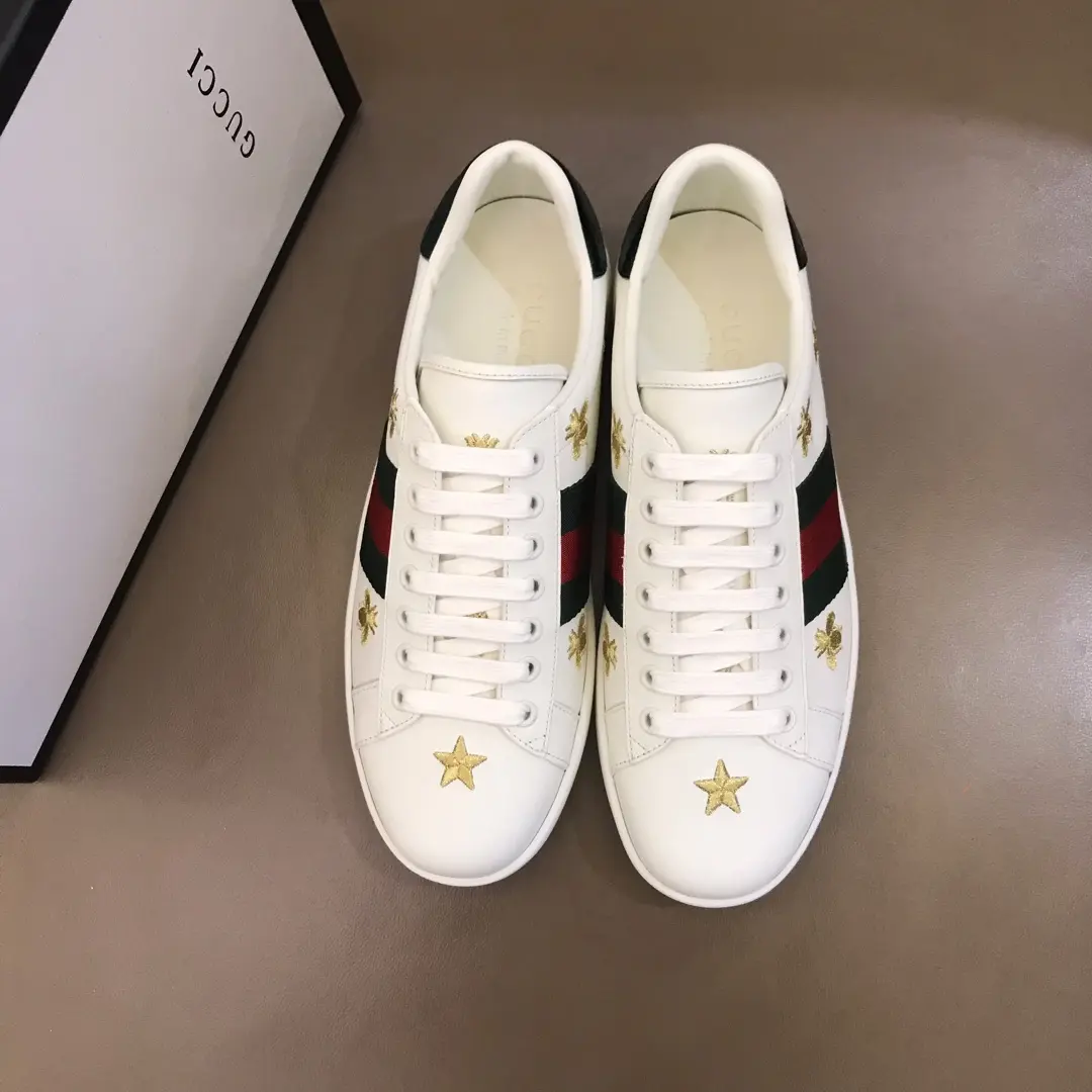 G House  White Sneakers with Gold Stars – Low Top Style High Quality Rep Shoes with Gucci Replica Design Popular 862