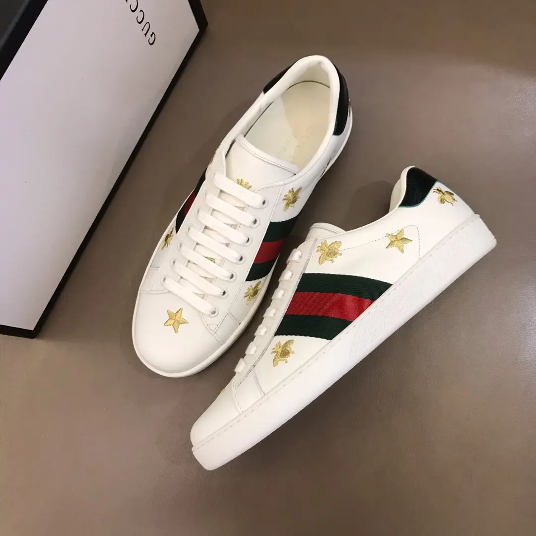 G House  White Sneakers with Gold Stars – Low Top Style High Quality Rep Shoes with Gucci Replica Design Popular 862