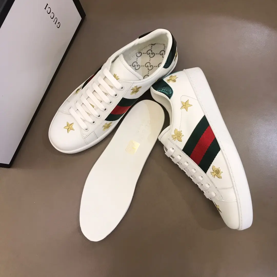 G House  White Sneakers with Gold Stars – Low Top Style High Quality Rep Shoes with Gucci Replica Design Popular 862