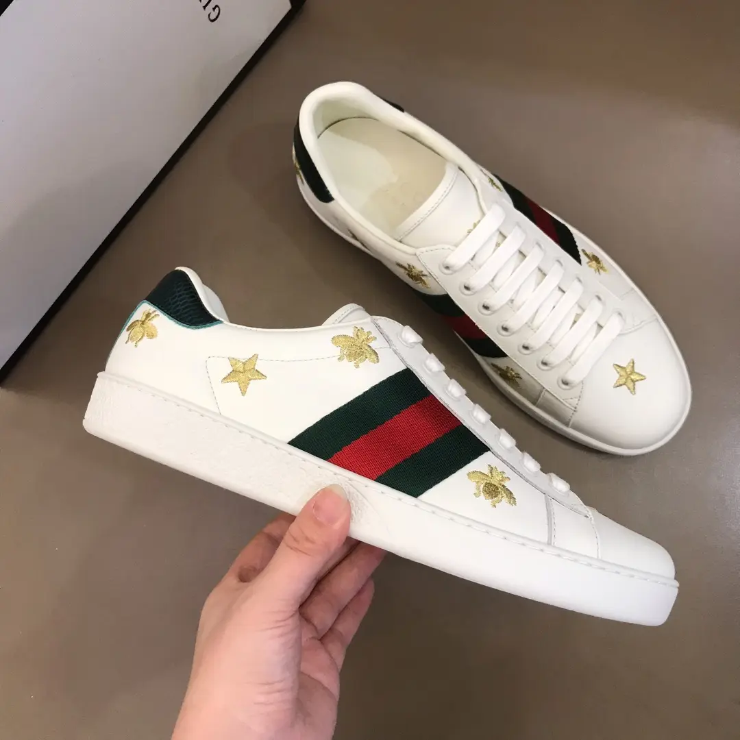 G House  White Sneakers with Gold Stars – Low Top Style High Quality Rep Shoes with Gucci Replica Design Popular 862