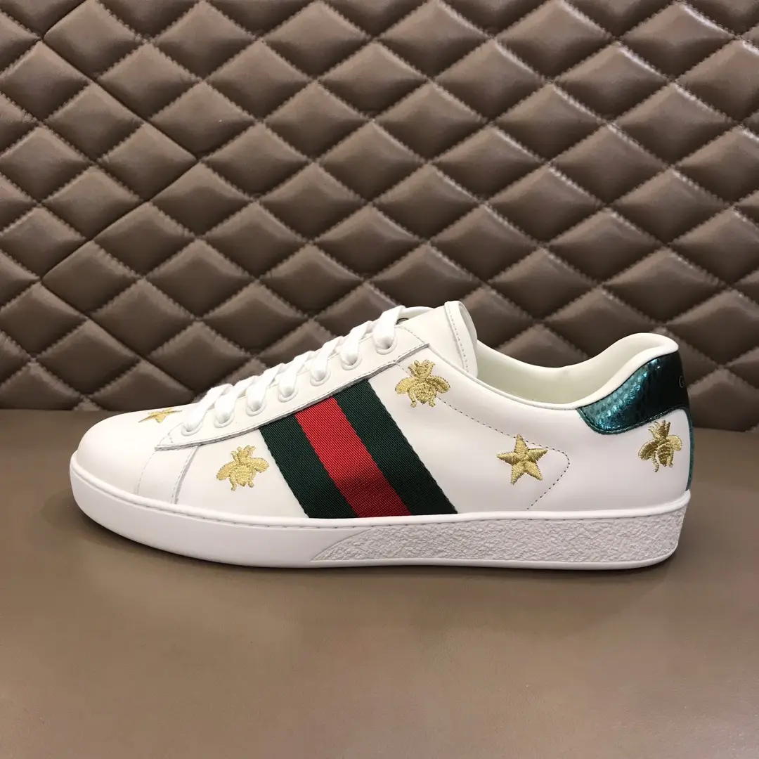 G House  White Sneakers with Gold Stars – Low Top Style High Quality Rep Shoes with Gucci Replica Design Popular 862