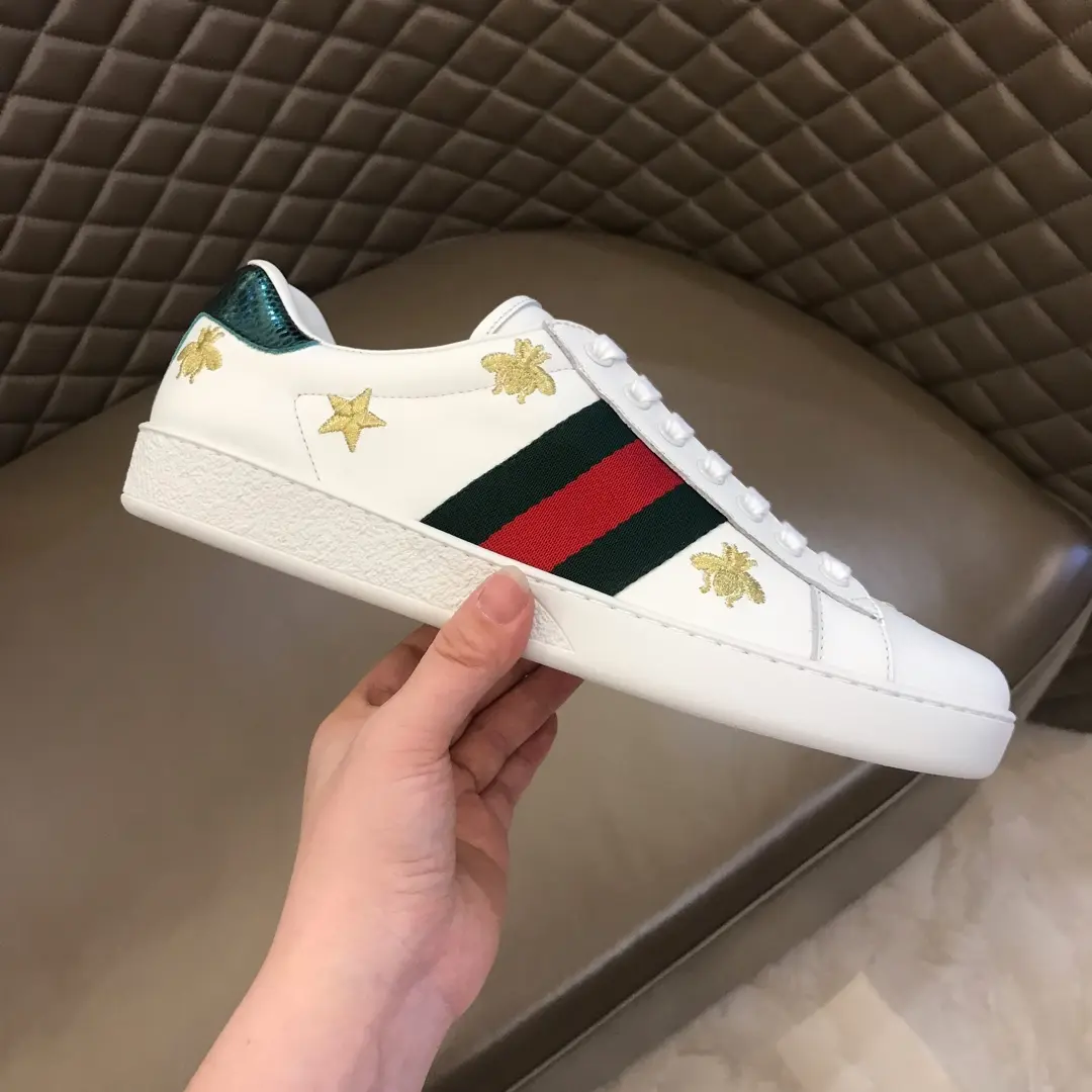 G House  White Sneakers with Gold Stars – Low Top Style High Quality Rep Shoes with Gucci Replica Design Popular 862