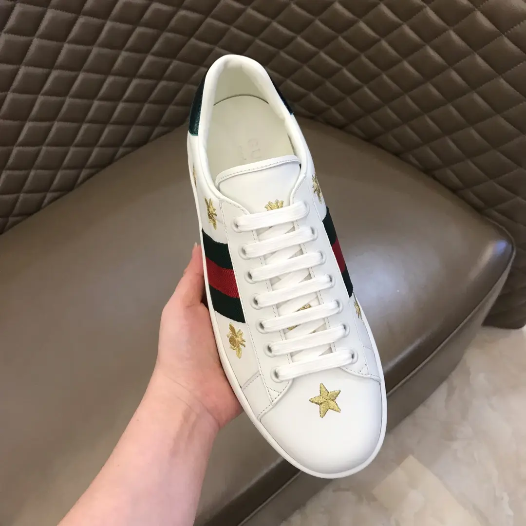 G House  White Sneakers with Gold Stars – Low Top Style High Quality Rep Shoes with Gucci Replica Design Popular 862