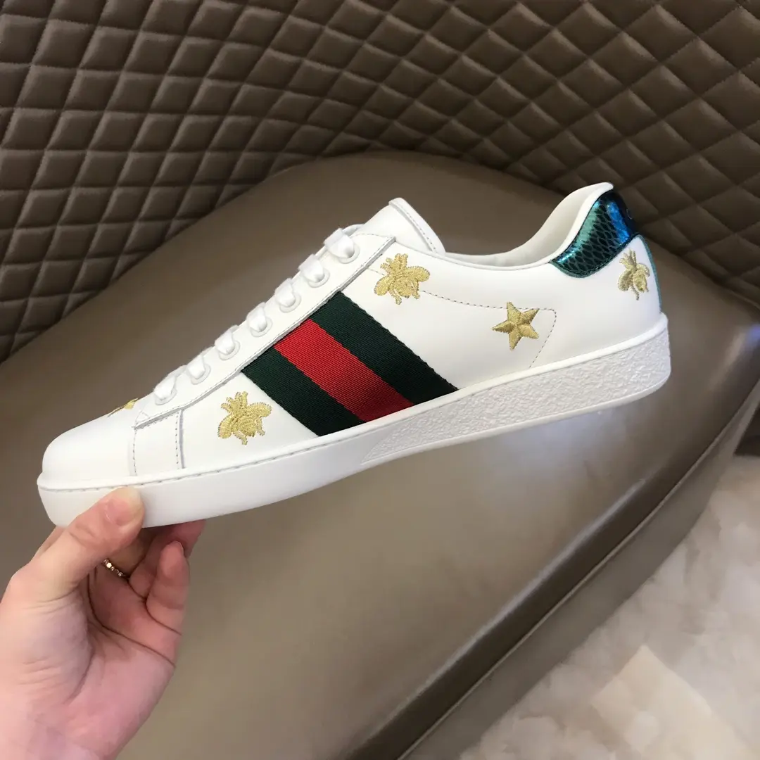 G House  White Sneakers with Gold Stars – Low Top Style High Quality Rep Shoes with Gucci Replica Design Popular 862