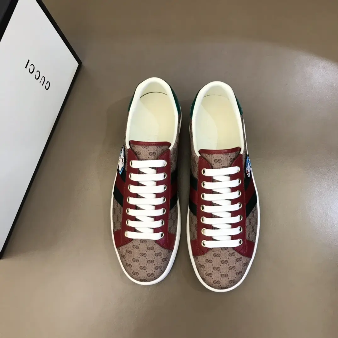 Vibrant G House x Doraemon  White Sneakers – Red and Beige GG Supreme Canvas Ace Style with High Quality Replica Design 848