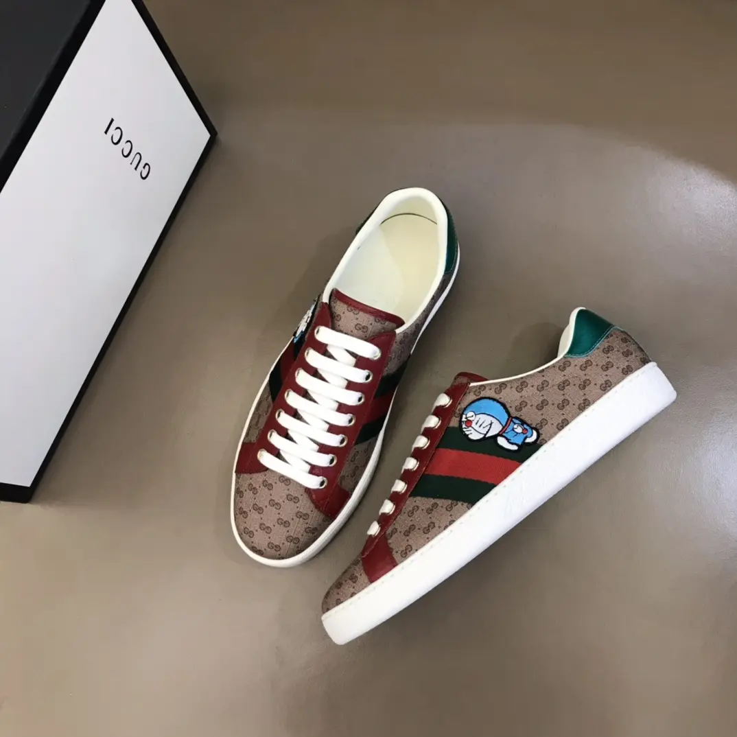 Vibrant G House x Doraemon  White Sneakers – Red and Beige GG Supreme Canvas Ace Style with High Quality Replica Design 848