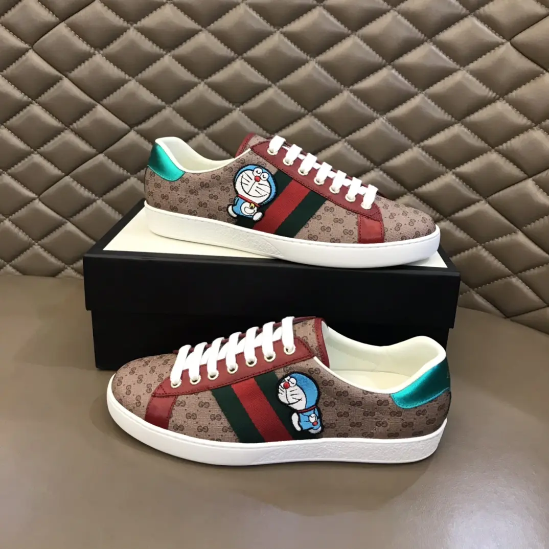 Vibrant G House x Doraemon  White Sneakers – Red and Beige GG Supreme Canvas Ace Style with High Quality Replica Design 848