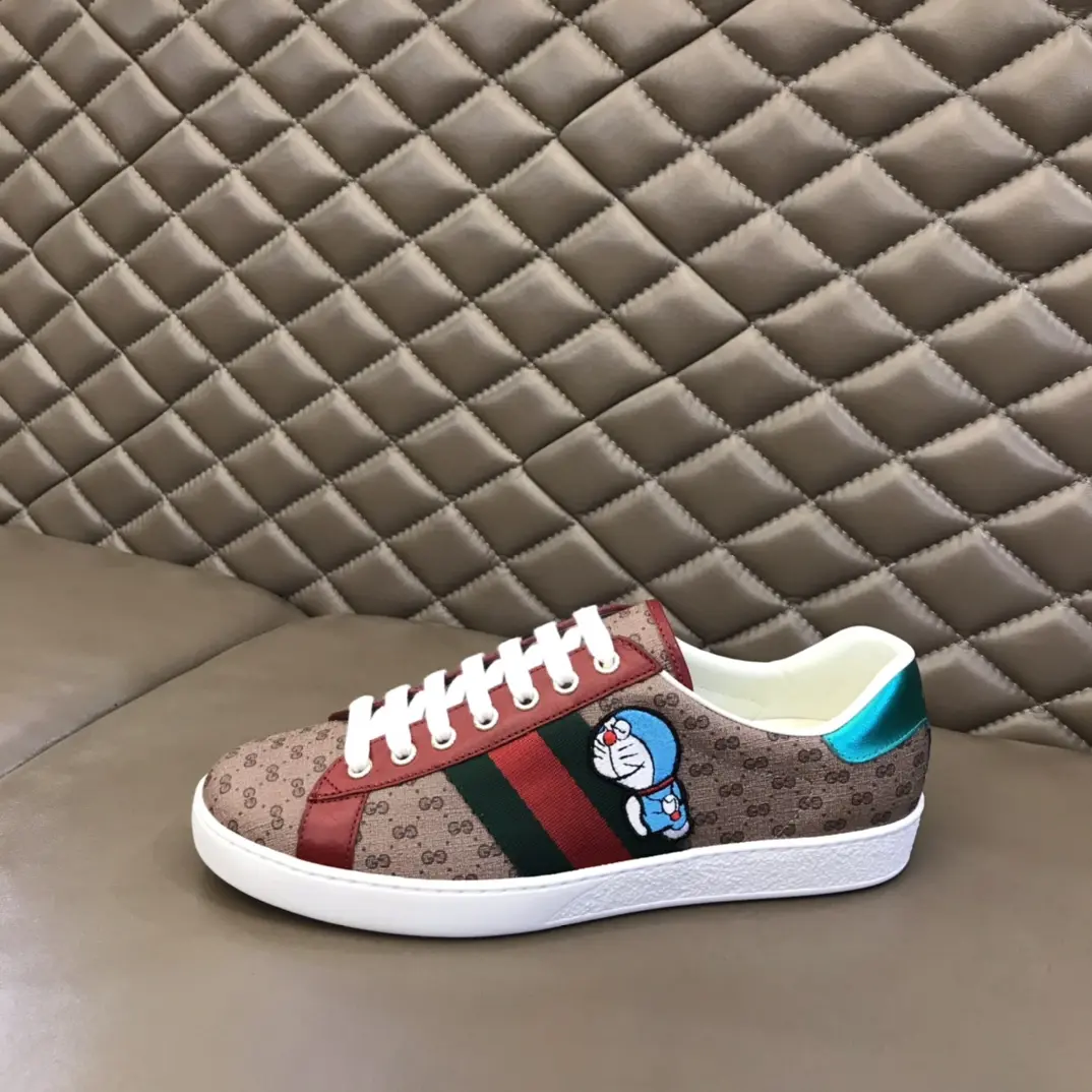 Vibrant G House x Doraemon  White Sneakers – Red and Beige GG Supreme Canvas Ace Style with High Quality Replica Design 848