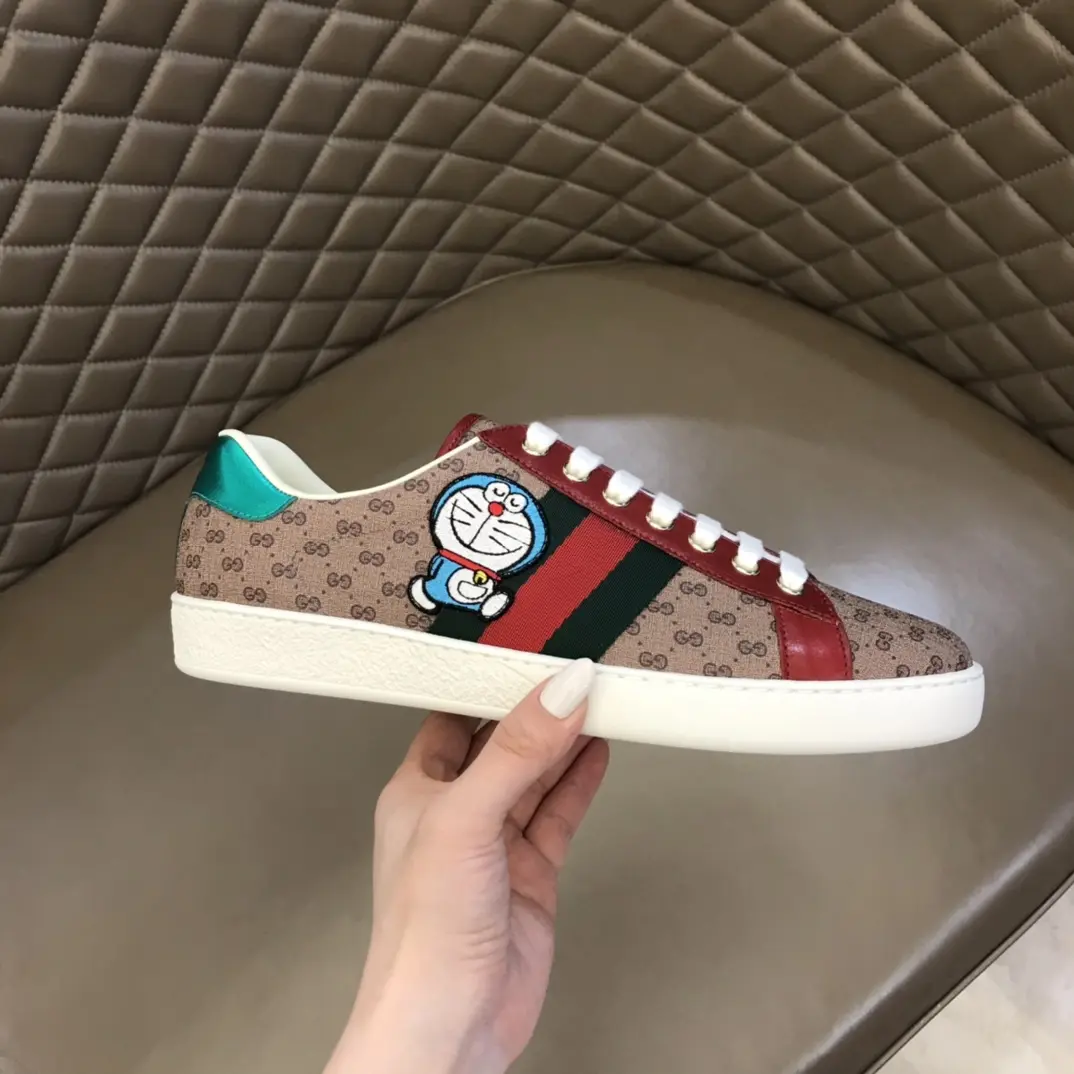 Vibrant G House x Doraemon  White Sneakers – Red and Beige GG Supreme Canvas Ace Style with High Quality Replica Design 848