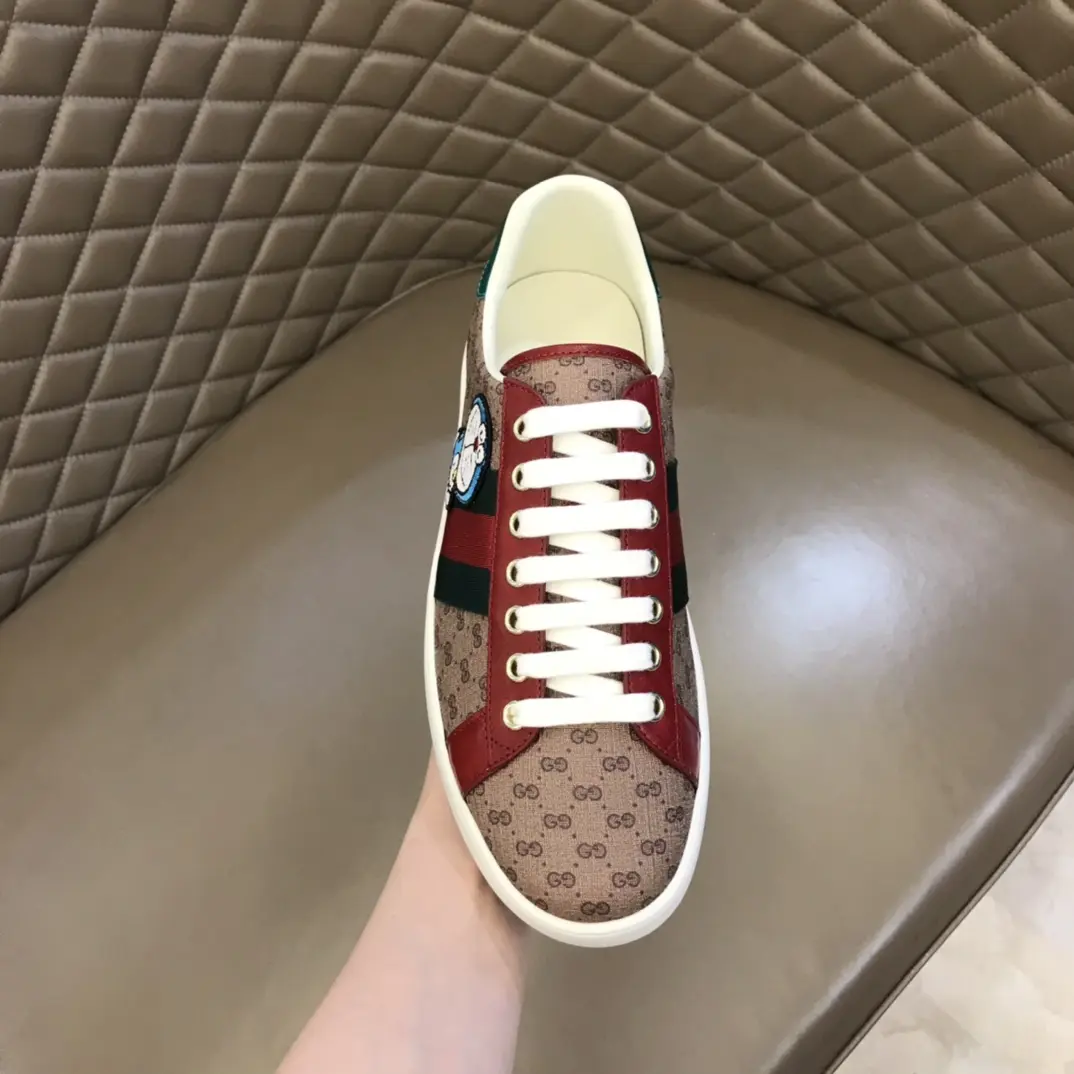 Vibrant G House x Doraemon  White Sneakers – Red and Beige GG Supreme Canvas Ace Style with High Quality Replica Design 848