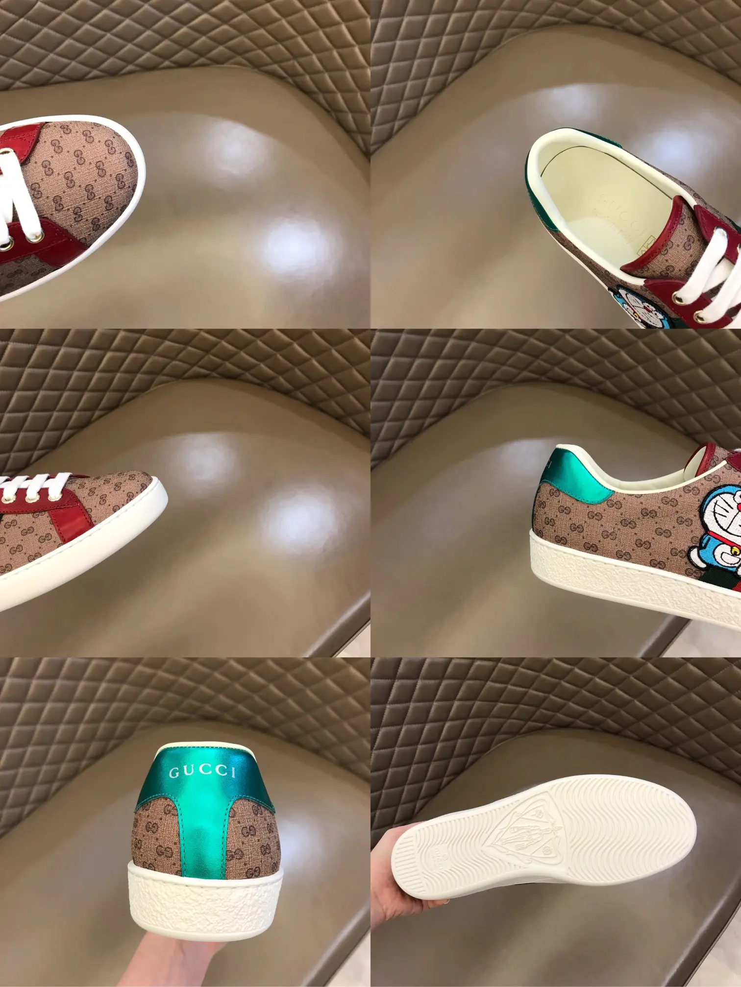 Vibrant G House x Doraemon  White Sneakers – Red and Beige GG Supreme Canvas Ace Style with High Quality Replica Design 848