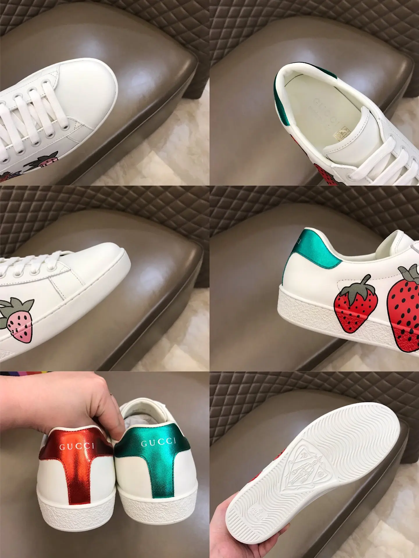 Unisex GUCCI 2019 Strawberry Limited Edition White Sneakers with Floral Design for Men and Women – High Quality Rep Shoes & Gucci Fake 855