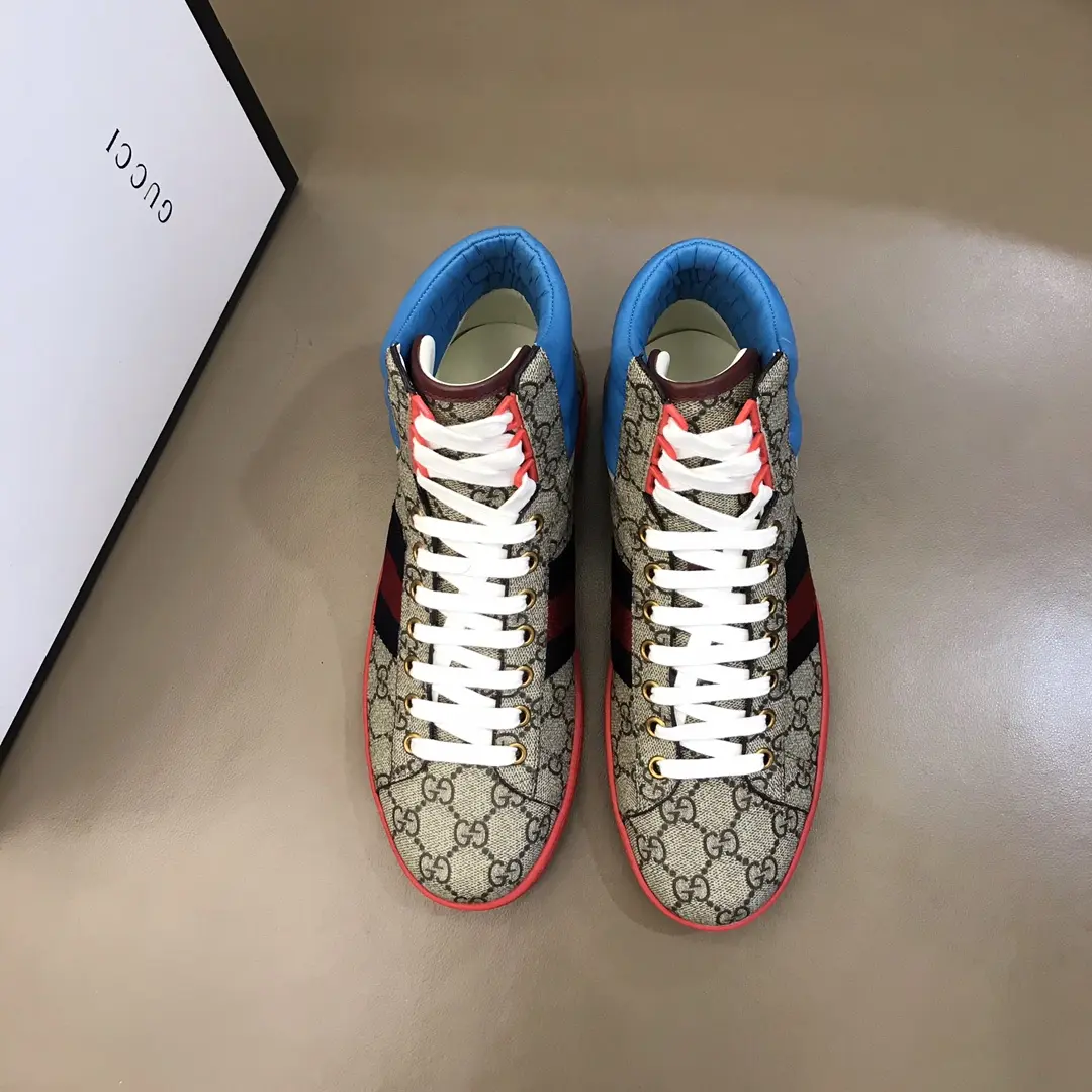 GUCCI Men’s Ace High-Top Sneakers – Beige Blue Red – Fall Winter Collection with High Quality Replica Design FreshLook 831