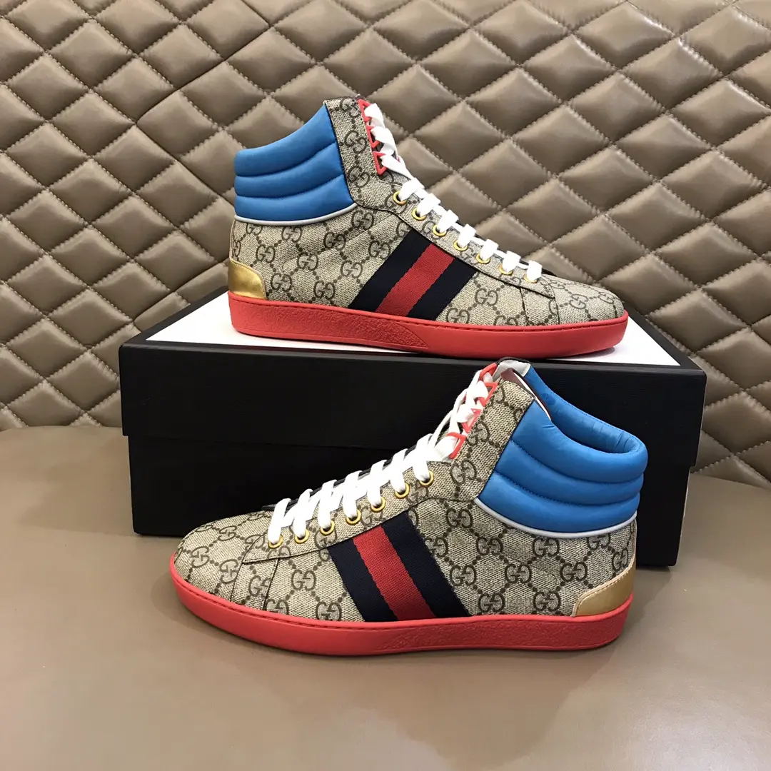 GUCCI Men’s Ace High-Top Sneakers – Beige Blue Red – Fall Winter Collection with High Quality Replica Design FreshLook 831