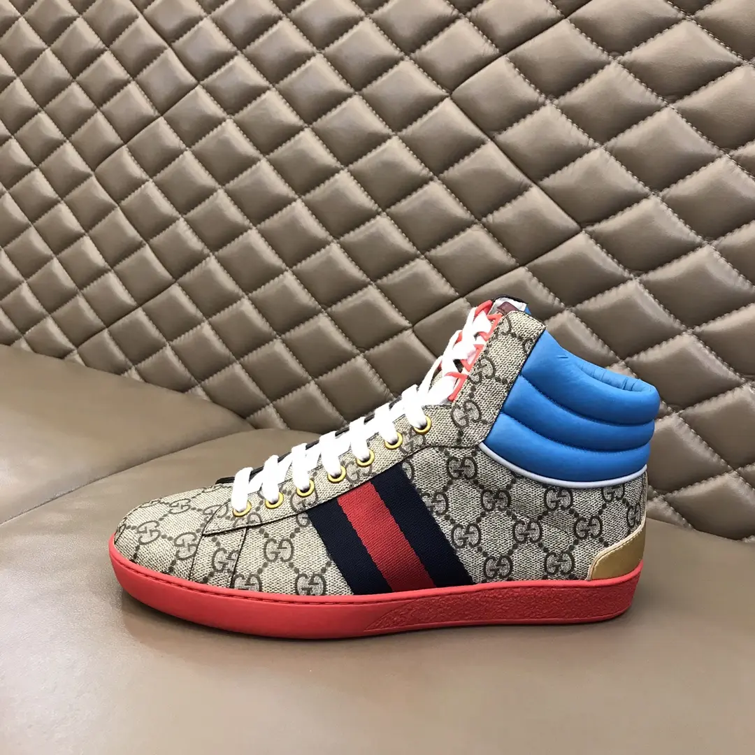 GUCCI Men’s Ace High-Top Sneakers – Beige Blue Red – Fall Winter Collection with High Quality Replica Design FreshLook 831