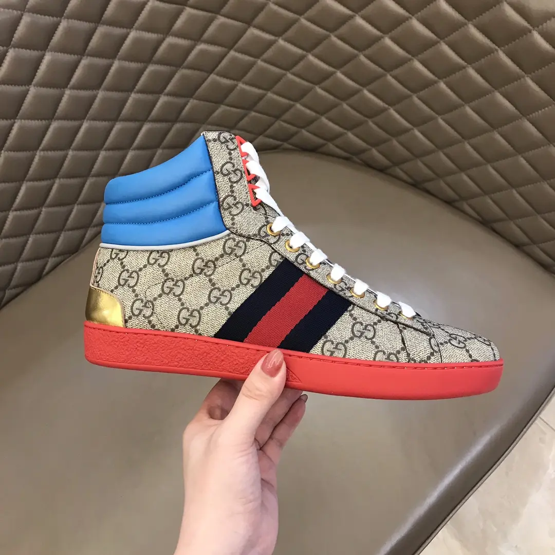 GUCCI Men’s Ace High-Top Sneakers – Beige Blue Red – Fall Winter Collection with High Quality Replica Design FreshLook 831