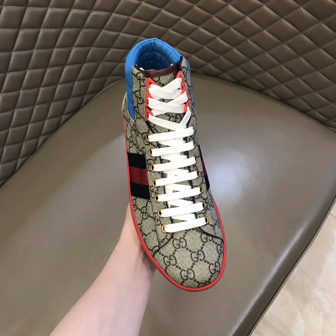GUCCI Men’s Ace High-Top Sneakers – Beige Blue Red – Fall Winter Collection with High Quality Replica Design FreshLook 831
