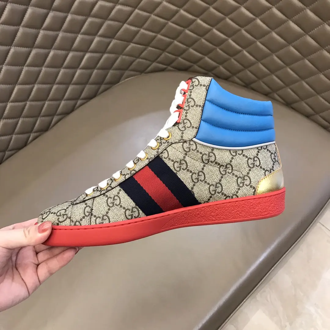 GUCCI Men’s Ace High-Top Sneakers – Beige Blue Red – Fall Winter Collection with High Quality Replica Design FreshLook 831