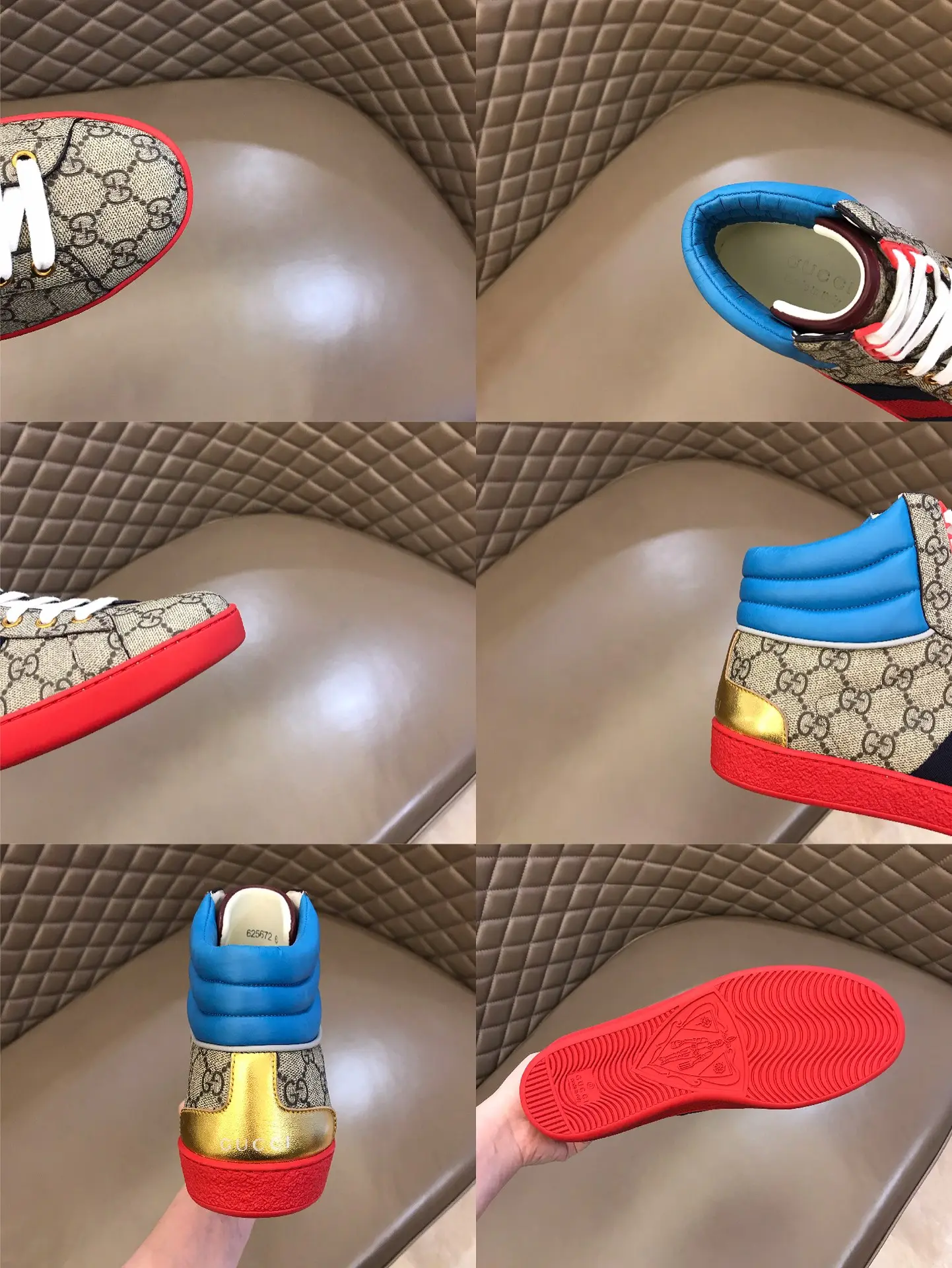 GUCCI Men’s Ace High-Top Sneakers – Beige Blue Red – Fall Winter Collection with High Quality Replica Design FreshLook 831