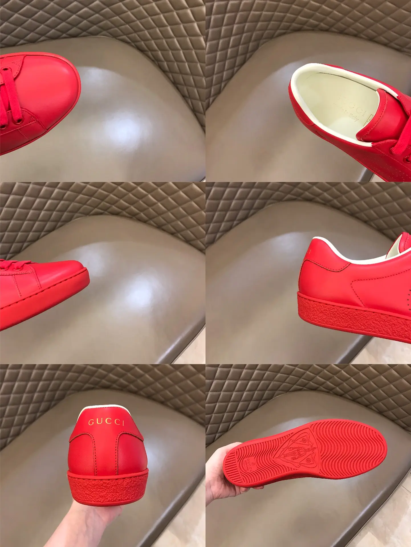 Timeless Gucci 2020  Ace Red Leather Sneakers – Minimalist Design with High Quality Replica Shoes and Gucci Replica Style for Men and Women 858