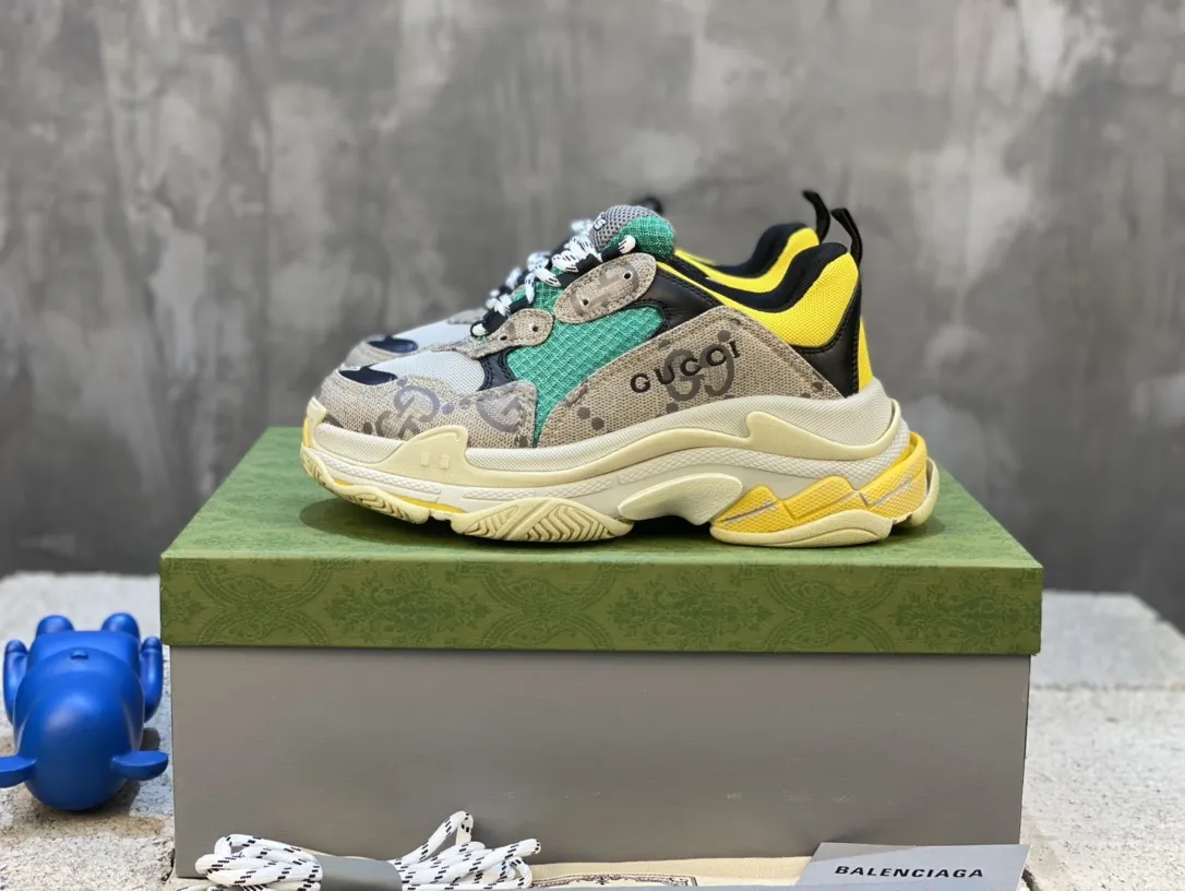 Fashionable Gucci Balenciaga Triple S Beige Green Yellow Replica Sneakers with Balenciaga Shoes Replica 760