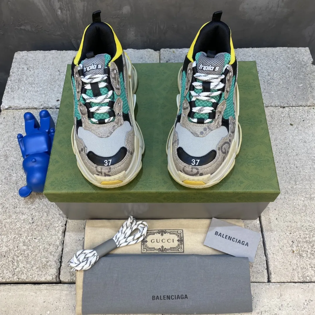 Fashionable Gucci Balenciaga Triple S Beige Green Yellow Replica Sneakers with Balenciaga Shoes Replica 760